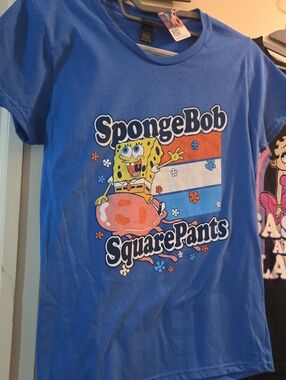 SpongeBob SquarePants Blue Short Sleeve Tee with Multicolor Graphic